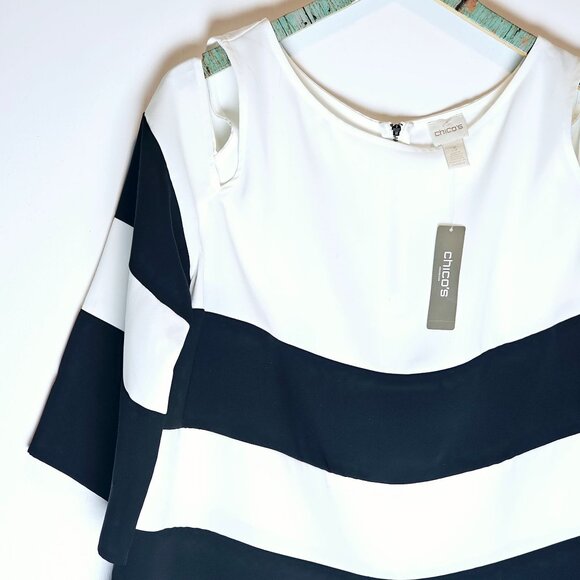 Chicos Women's Blocked Bold Stripe Cold-Shoulder 3/4 Long Sleeve Top, Sz 3 (XL) - Picture 2 of 8